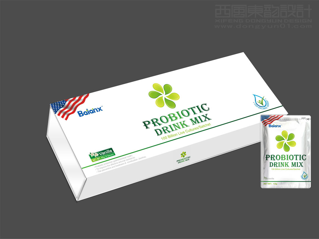 美國進(jìn)口PROBIOTIC DRINK MIX藥品包裝設(shè)計(jì)