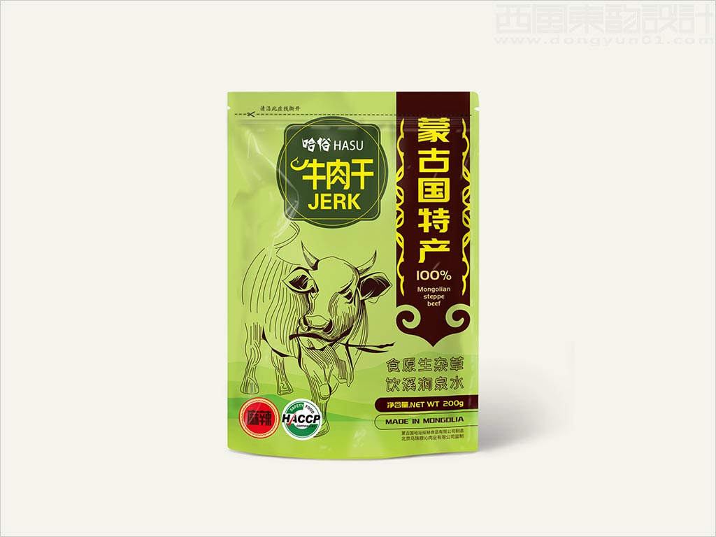 北京烏珠穆沁肉業(yè)有限公司蒙古國哈俗麻辣牛肉干肉食品包裝袋設計