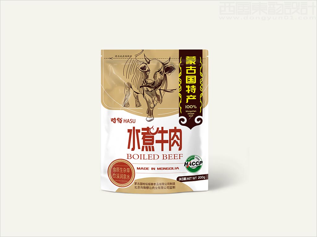 北京烏珠穆沁肉業(yè)有限公司蒙古國哈俗水煮牛肉食品包裝袋設計