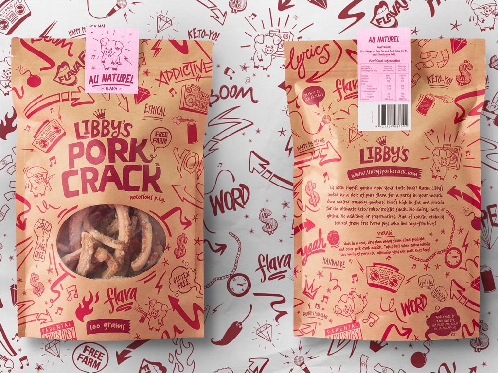 美國(guó)Libby's Pork Crack休閑食品包裝袋設(shè)計(jì)之正面和背面展示