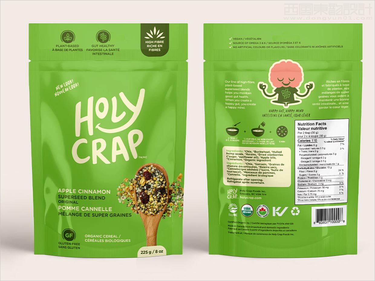 加拿大Holy Crap五谷雜糧食品包裝設(shè)計(jì)之正面與背面展示