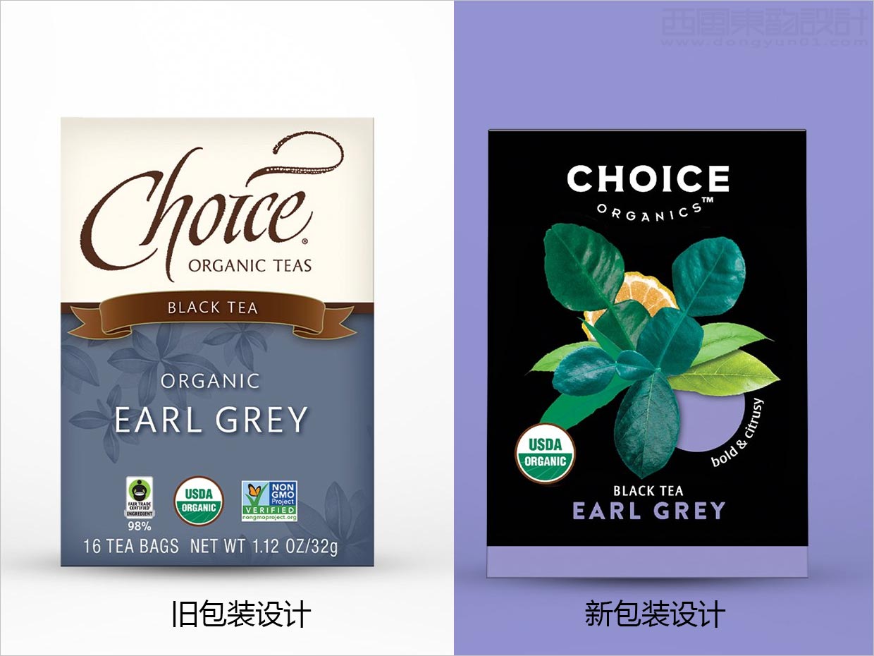 美國(guó)Choice Organics Teas有機(jī)茶葉飲料包裝設(shè)計(jì)之新舊包裝設(shè)計(jì)對(duì)比